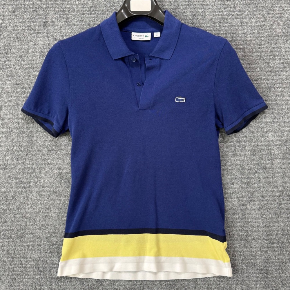 Lacoste Slim‎ Fit Polo Shirt Blue Color Block Stripe Trim Logo Size 3 US S